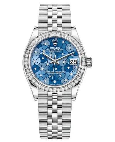 Rolex Datejust 31 Stainless Steel and White Gold Azzurro-Blue-Floral-Motif Diamond Dial, Model M278384RBR-0040 (blue, arb12433)