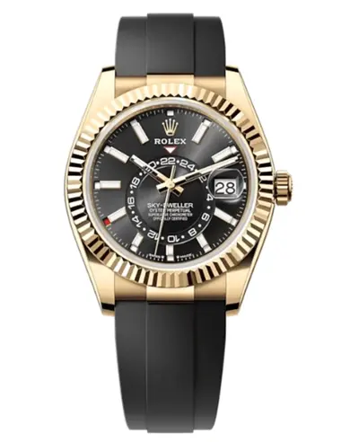 Rolex Sky-Dweller Yellow Gold Black Dial Oysterflex Men's Watch Model M336238-0002 (black, arb12474)