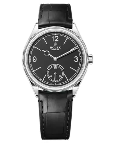 Rolex [Men's 1908] White Gold Black Dial Alligator Leather Strap Watch Model M52509-0002 (black, arb12498)