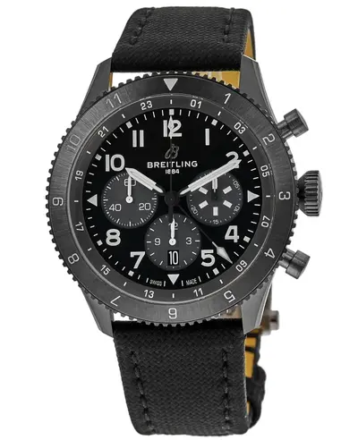 SB04451A1B1X1 Breitling Super Avi B04 Chronograph GMT 46 Mosquito Night Fighter Automatic Black Dial Fabric Strap Men's Watch (black, arb12706)