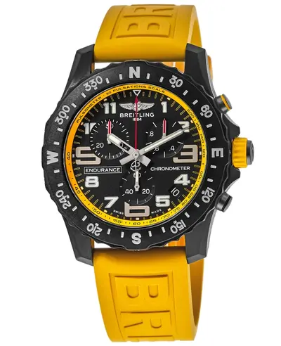 Authentic Breitling Endurance Pro 44 Quartz Chronograph Black Dial Yellow Rubber Strap Men's Watch (Model: X82310A41B1S1) (black, arb13263)