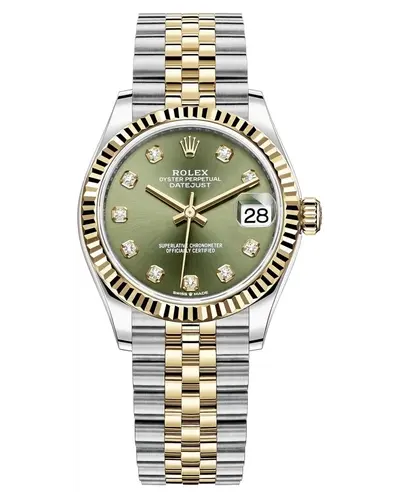 Rolex Datejust 31 Stainless Steel Yellow Gold Olive Green Diamond Dial Women's Watch Model M278273-0030 (green, arb12369)
