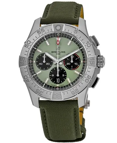 Breitling Avenger B01 Chronograph 44 Automatic Green Dial Leather Strap Men's Watch AB0147101L1X1 (green, arb11452)