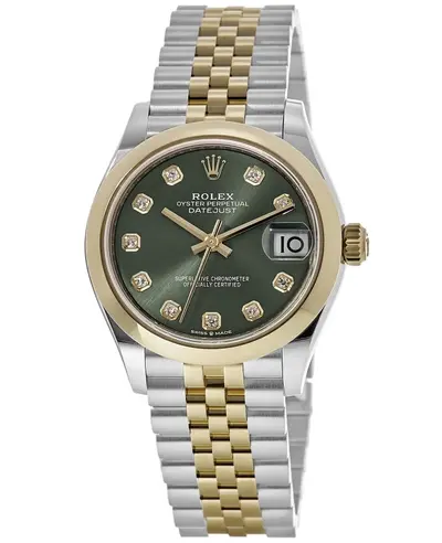 Rolex Datejust 31 - Yellow Gold and Stainless Steel Case, Olive Green Diamond Dial with Yellow Gold Hands M278243-0030 (green, arb12349)