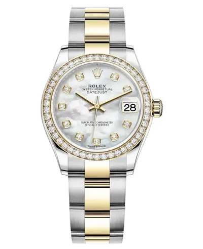 Rolex Datejust 31 - Yellow Gold & Stainless Steel Mother of Pearl Diamond Dial Diamond Bezel Women's Watch Model M278383RBR-0027 (arb12426)
