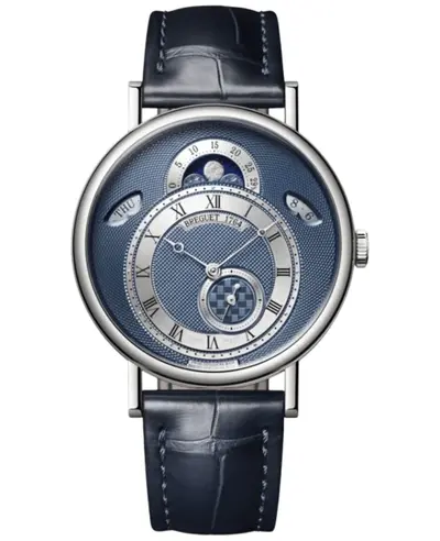 Breguet Classique Calendrier Automatic - Polished 18K White Gold Case with Blue Dial and Rose Gold Deployment Clasp 7337BB/Y5/9VU (blue, arb11144)