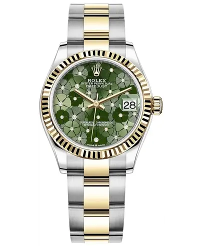 Rolex Datejust 31 - Women's Watch in Olive-Green Floral Motif Diamond Dial with Yellow Gold and Stainless Steel Case M278273-0031 (green, arb12370)
