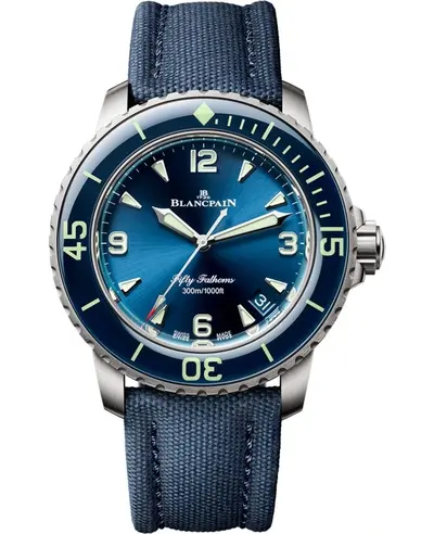 Men's Luxury Automatic Watch - Blancpain Fifty Fathoms Model 5010-12B40-O52A (blue, arb10732)