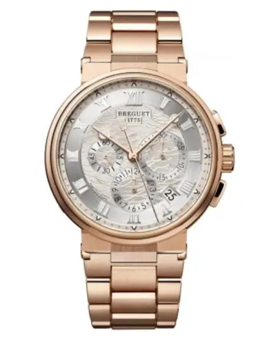 Authentic Breguet Marine Chronograph 5527br/12/rw0, Rose Gold Brushed/Polished Case Silver Dial Luminous Roman Numerals Date Automatic Movement Small Seconds Sub-dial (arb10947)