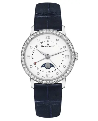 Brand New Authentic Blancpain Villeret Quantieme Phases de Lune Diamond Bezel Women's Watch Model 6106-4628-55A (white, arb11056)