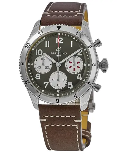 Breitling Classic Avi Chronograph 42 Curtiss Warhawk Green Dial Leather Strap Men's Watch - Model A233802A1L1X1 (green, arb11323)