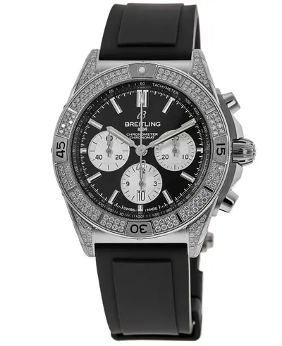 AB0134721B1S1 Breitling Chronomat Men's Automatic Chronograph Watch with Black Dial, Diamond Bezel, Rubber Strap (black, arb11387)