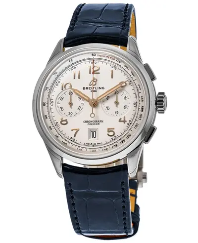 Breitling Premier B01 AB0145211G1P3 Cream Dial Chronograph Blue Alligator Leather Strap Men's Watch (arb11430)