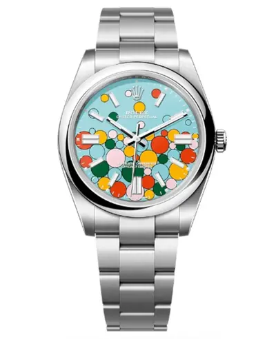 M124300-0008 - Men's Rolex Oyster Perpetual 41 Turquoise Blue Dial with Celebration-Motif (arb12010)