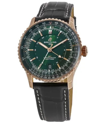 r32310251l1p1 Breitling Navitimer Automatic 41 GMT Green Dial Rose Gold Leather Strap Men's Luxury Watch (green, arb12668)