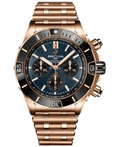 Authentic Breitling Super Chronomat B01 44mm Automatic Chronograph Blue Dial 18K Rose Gold Men's Watch rb01362a1c1r1 (blue, arb12680)