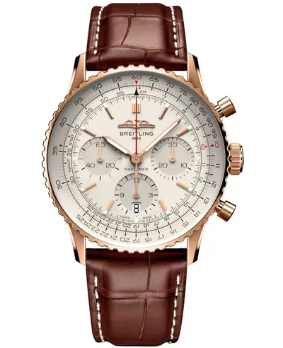 Authentic Breitling Navitimer B01 Men's Chronograph 41mm Rose Gold Dial and Case with Leather Strap Model RB0139211G1P1 (arb12687)