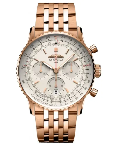 RB0139211G1R1 Men's Breitling Navitimer B01 Chronograph 41 Silver Dial 18kt Rose Gold Automatic Watch with Sapphire Crystal (arb12688)