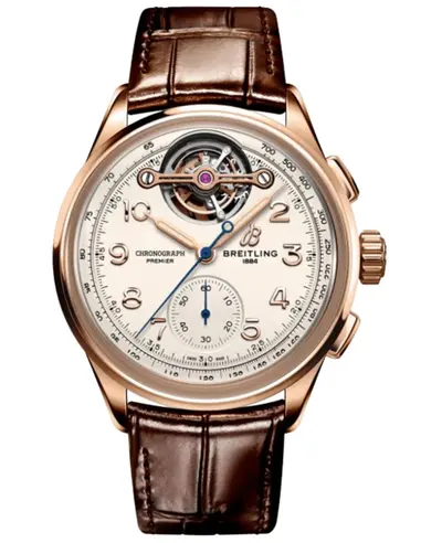 RB2120211G1P1 Breitling Premier Chronograph 42 Tourbillon Automatic Cream Dial Rose Gold Leather Strap Men's Watch (arb12696)