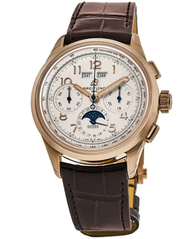 RB2510371G1P1 Breitling Premier B25 Datora 42 Copper Dial Rose Gold Case Brown Alligator Leather Strap Men's Watch Folding Clasp Fixed Bezel Automatic Movement Sapphire Crystal (arb12697)