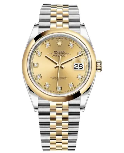 Rolex Datejust 36mm Yellow Gold & Steel Champagne Diamond Dial Automatic Watch Model M126203-0017 (arb12026)