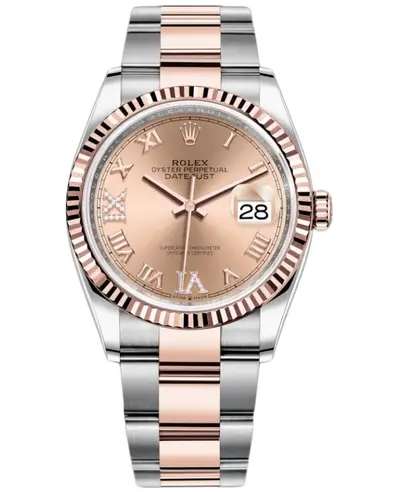 Rolex Datejust 36 m126231-0028 Steel & Rose Gold Pave Diamond Roman Dial Women's Watch (pink, arb12039)