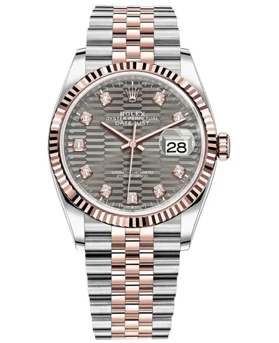 Rolex Datejust 36 Steel & Everose Gold - Slate Fluted-Motif Diamond Dial Women's Watch (m126231-0041) (arb12044)