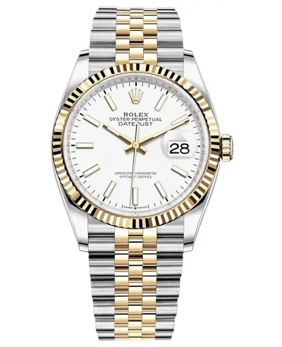 Rolex Datejust 36- Yellow Gold Bezel White Dial Women's Luxury Watch Model M126233-0019 (white, arb12050)