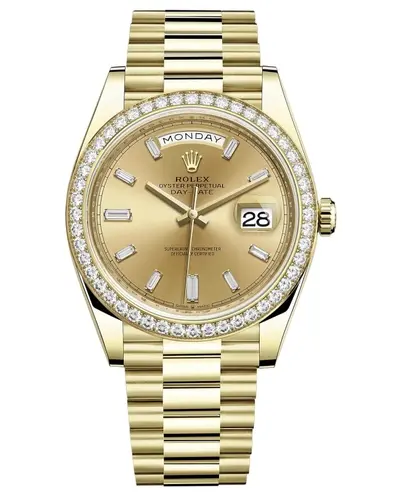 Rolex Day-Date 40 - Yellow Gold Champagne Diamond Dial Diamond Bezel Men's Watch Model m228348rbr-0002 (arb12313)