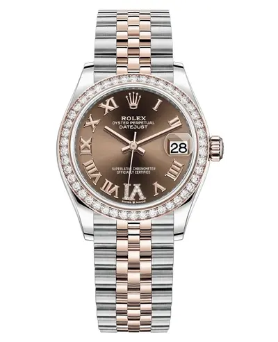 M278381RBR-0006 Rolex Datejust 31mm Women's Luxury Watch Rolesor Everose Steel & Rose Gold Automatic Movement Roman Dial Pave Diamond Bezel (arb12419)