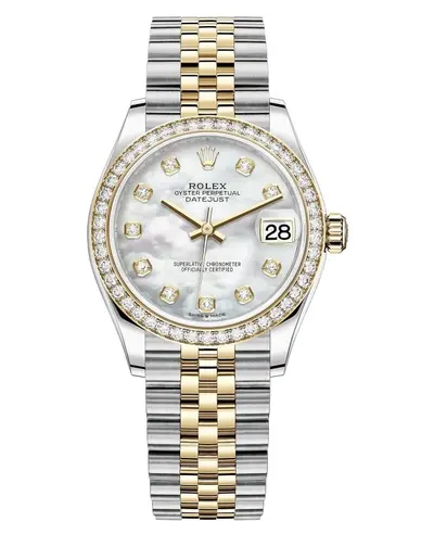 Rolex Datejust 31 Mother of Pearl Diamond Dial Yellow Gold and Oystersteel Diamond Bezel Women's Watch - Model M278383RBR-0028 (arb12427)