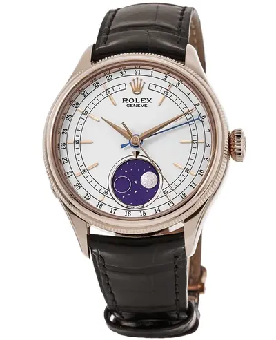 Rolex Cellini Moonphase M50535-0002 - Men's Watch in Rose Gold with Brown Alligator Strap (white, arb12495)