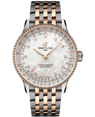 Breitling Navitimer Automatic 36 Mother of Pearl Diamond Dial Rose Gold & Steel Women's Watch, Model: U17327211A1U1 (arb12735)