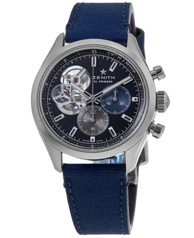 Brand New Authentic Zenith Chronomaster Open Black Dial Fabric Strap Men's Watch Model: 03.3300.3604/21.C823 (black, arb9283)