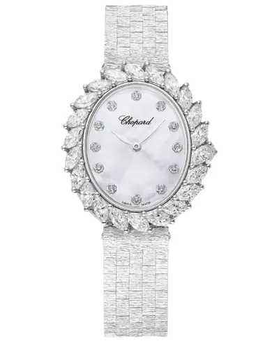 Chopard L'Heure Du Diamant 10A326-1106 Oval Automatic Mother of Pearl Dial Diamond Bezel White Gold Women's Watch (arb9336)