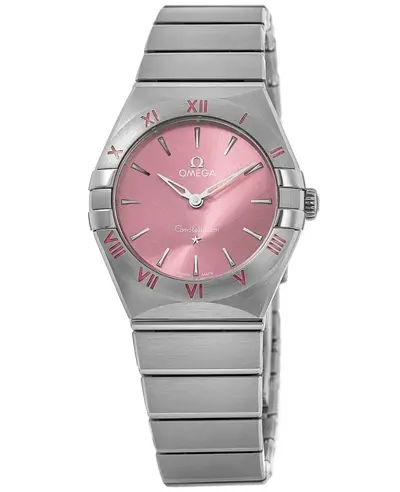 Brand New Authentic Omega Constellation Quartz 28 MM Brushed Rose Dial Steel Women's Watch Model 131.10.28.60.11.001 (pink, arb9376)