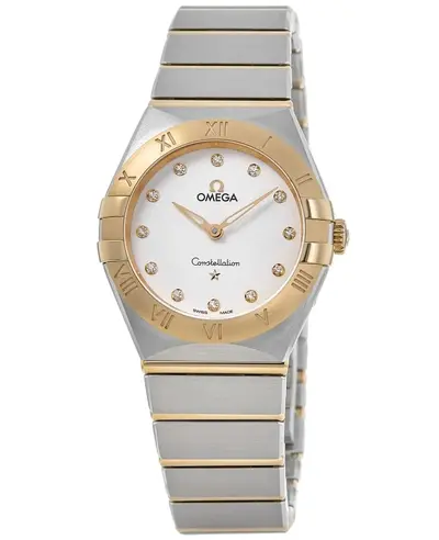Omega Constellation Manhattan Quartz Watch Silver Dial 28mm Yellow Gold Diamond Bezel 131.20.28.60.52.002 (arb9423)