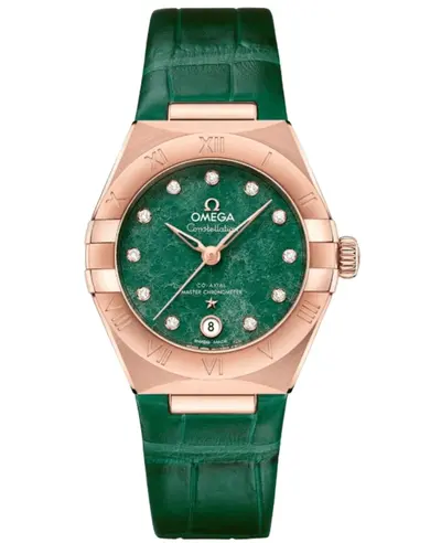 Omega Constellation Co-Axial Master Chronometer Automatic Green Diamond Dial 18K Gold Women's Watch Model: 131.53.29.20.99.002 (green, arb9513)