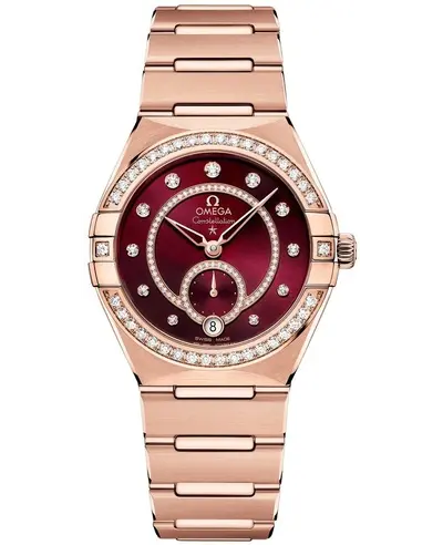Omega Constellation Small Seconds Red Dial Diamond Rose Gold Women's Watch, Model 13155342061001 131.55.34.20.61.001 (red, arb9533)