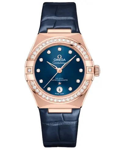 Omega Constellation Co-Axial Master Chronometer Automatic Model 13158292053002 Blue Dial, Diamond Paved Bezel, Rose Gold Case and Bracelet 131.58.29.20.53.002 (blue, arb9534)