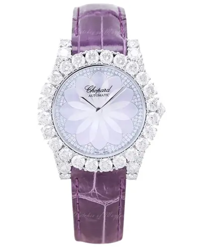 Chopard L'Heure Du Diamant Round Medium Limited Edition Mother of Pearl Dial Purple Leather Strap Women's Watch Model 139419-1409 (arb9548)