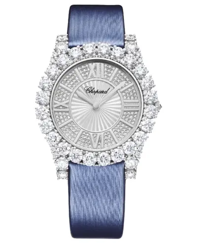 Chopard L'Heure Du Diamant Model 139419-1601 Round Medium Automatic Mother of Pearl Dial Diamond Bezel Blue Satin Strap Women's Watch (arb9550)