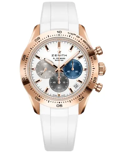 Zenith Chronomaster Sport Automatic Chronograph White Dial 18K Rose Gold Rubber Strap Men's Watch Model 18.3101.3600/69.R953 (white, arb9637)