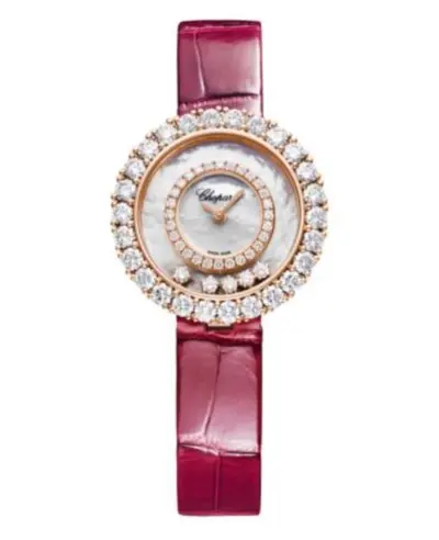 Chopard Happy Diamonds Mother of Pearl Diamond Dial Red Alligator Leather Strap Watch Model 205369-5001 (arb9648)