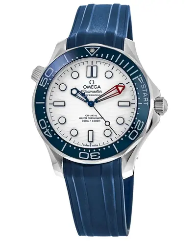Omega Seamaster Diver 300M Model 210.32.42.20.04.002, White Dial Blue Rubber Strap Automatic Chronometer Movement with Unique Case Shape (white, arb9698)