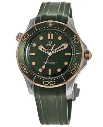 Authentic Omega Seamaster Diver 300M Automatic Green Dial Bronze Gold Bezel Titanium Rubber Strap Men's Watch Model 210.92.42.20.10.001 (green, arb9709)