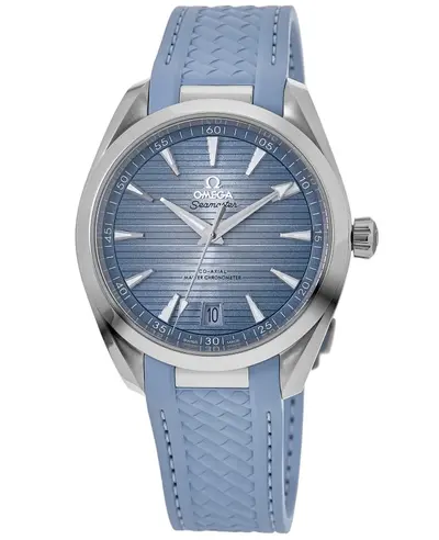 Omega Seamaster Aqua Terra 220.12.41.21.03.008 Men's Automatic Chronometer Watch with Summer Blue Dial and Rubber Strap (blue, arb9815)