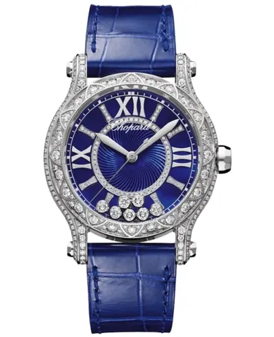 Chopard Happy Sport Medium Automatic 36mm Blue Dial Diamond Set 18K White Gold Women's Watch Model 274891-1016 (blue, arb9964)
