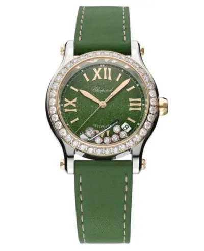 Chopard Happy Sport Medium Automatic - 36mm Green Dial Rose Gold Steel Case Watch 278559-6023 (green, arb10003)