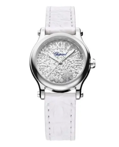 Chopard Happy Snowflakes Model 278573-3022, Silver Tone Dial, White Alligator Leather Strap (arb10011)